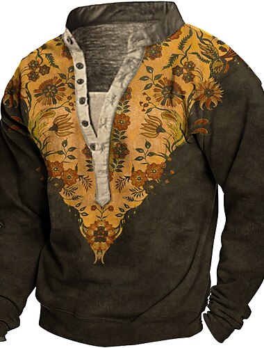  Herren Tier gemustert Grafik-Drucke Sweatshirt Pullover Zur Seite fahren Langarm Sweatshirt V Ausschnitt Henley-Kragen Designer Basic Brautkleider schlicht 3D-Druck Sport & Natur Casual Täglich