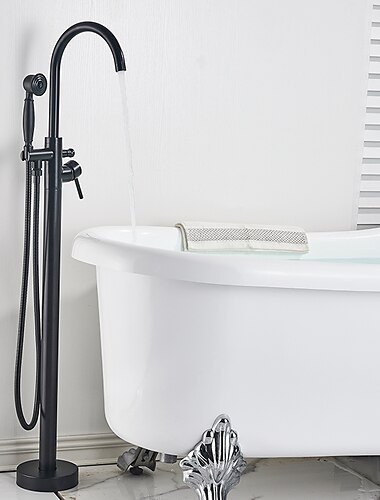  Vintage-Badewannenarmatur mit Bodenmontage, Badewanneneinlauf-Mischbatterie freistehend mit gehaltener Handbrause, 360-Grad-Dreh-Duscharmatur mit hohem Bogenauslauf