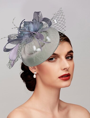  Fascynatory kapelusze nakrycia głowy z piórami siatkowymi kapelusze talerzowe na jesienne wesele  przyjęcie wieczorne Melbourne Cup koktajlowe Royal Ascot z nakryciem głowy z piór