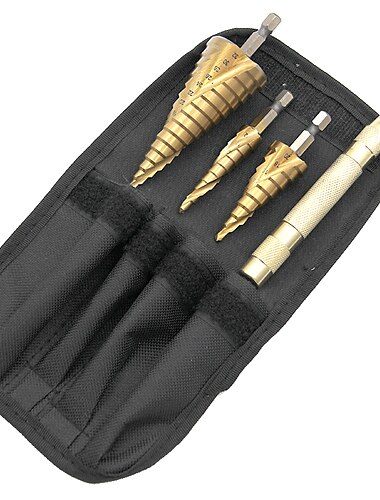  Embalagem de saco de nylon de broca passo 3 pcs hss espiral sulcada cone de núcleo com brocas de perfuração central 1/4 haste hexagonal 4mm a 12mm 20mm 32mm cortador de corte de chanfro