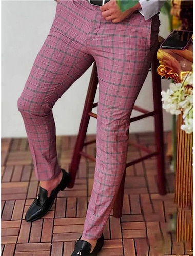  Herren Hose Hosen Chinesisch Chino Hosen Hose Bleistifthosen Jogginghosen Tasche Klassisch Plaid Gitter Grafik-Drucke Komfort Draussen Knöchellänge Formal Geschäft Täglich Chino Smart Casual Rote
