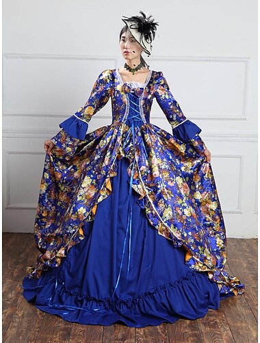  1700-talet Balklänning Cocktail klänning Maxi Klänningar Vanligt Juliet ärm Jacquard Balklänning Fyrkantig hals Maskeradkläder Dam Alla Halloween Maskerad Första april Bal Festival Vuxen