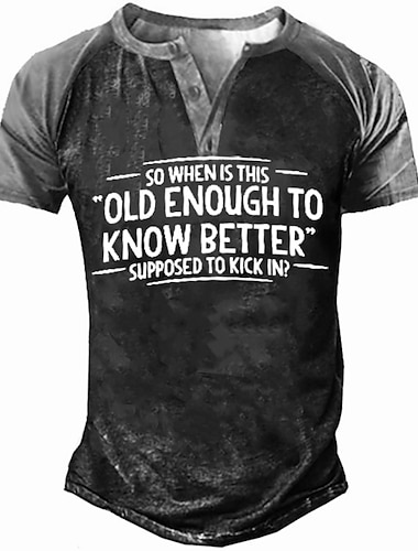  Męskie Graficzny Litera Podkoszulek Koszula Henley Koszulki Krótki rękaw Druk 3D Zabytkowe Sport Moda Urlop Codzienny Święto Lato Czarny Henley Koszulka Henley