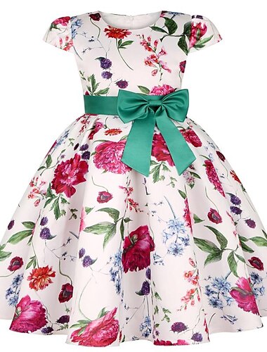 Niños Chica Vestido Vestido de flores Flor Manga Corta Aniversario Fiesta Nudo de corbata Lazo Adorable Princesa Dulce Poliéster Hasta la Rodilla Vestido de Patinaje Vestido Plisado Vestido de flores