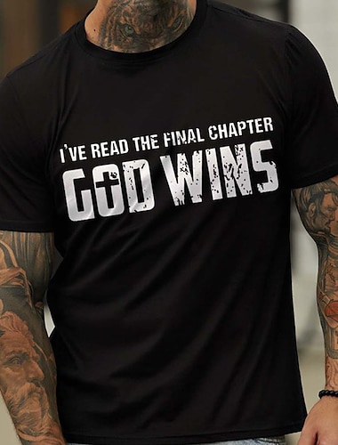  Hombre Letra Dios gana Camiseta Estilo casual 100% Algodón Manga Corta Gráfico Camisa Gris brezo Negro Rojo Camiseta cómoda Vacaciones Casual Ropa de diseñador de moda