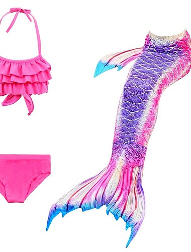 Kinderen Voor meisjes Drie stuk Zeemeermin zwemkleding Bikini Bikini Kinderdag Kleurenblok Actief Sexy Badpakken 3-10 jaar Zomer Blozend Roze