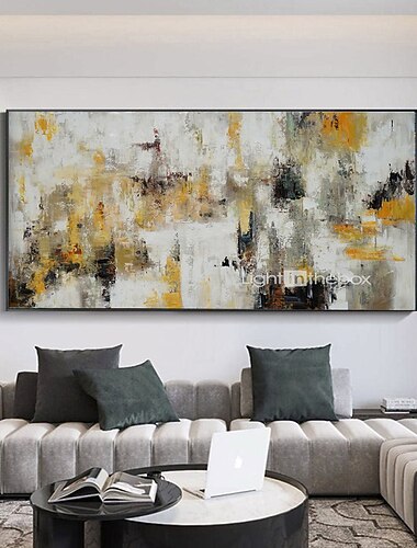  Handgefertigtes Ölgemälde auf Leinwand, Wandkunst, Dekoration, abstrakte Messermalerei, Landschaft, gelb, für Wohnkultur, gerollt, rahmenlos, ungedehnt