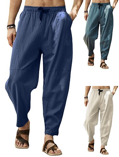  Voor heren Linnen broek Zomerbroek Zak Trekkoord Effen Casual Dagelijks Yoga Katoenmix Basic Klassiek Zwart Wit