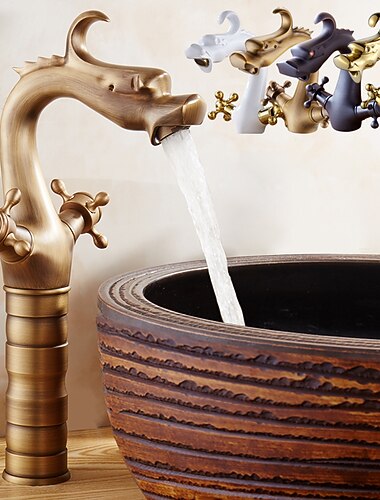  rubinetto miscelatore per lavabo da bagno vintage, rubinetti per lavabo mono lavabo classico centro in ottone antico due maniglie rubinetto dell'acqua monoforo con tubo flessibile caldo freddo