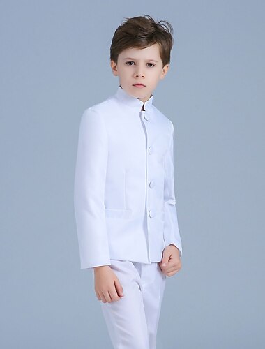  2 Stück Ring-Träger Anzug Jungen kinderkleidung Hosen-Set Formelles Set Party Verabredung Cool Ausgefallene Feste Farbe Schwarz Weiß Polyester