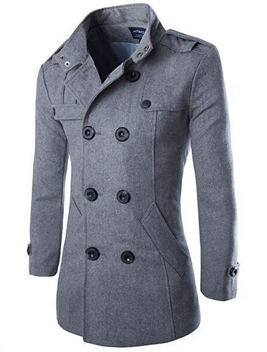  Herren-Wintermantel, Peacoat, zweireihig, Business-Casual, normal, schmale Passform, warm, einfarbig, Herbst, Langarm, dick, klassisch, Trenchcoat, Büro, tägliche Arbeit