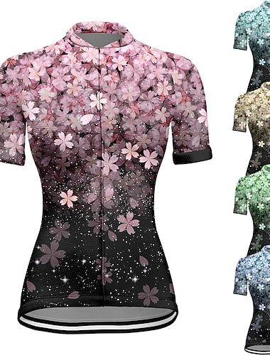  Mulheres Camisa para Ciclismo Botânico floral Manga Curta Moto Blusas com 3 bolsos traseiros Ciclismo de Montanha Ciclismo de Estrada Secagem Rápida Tiras Refletoras Bolso Traseiro Pavio Humido