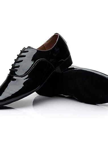  chaussures de danse de salon en cuir verni noir pour hommes – chaussures de danse modernes classiques à lacets pour compétitions et performances