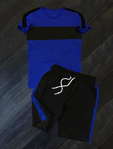  Herren T-Shirt Anzüge Trainingsanzug Tennishemd Shorts und T-Shirt-Set Kurzarm Rundhalsausschnitt Frühling & Sommer Farbblock Sport Mode Designer 2 teilig Outdoor Straße Lässig Schwarz Weiß Gelb Top