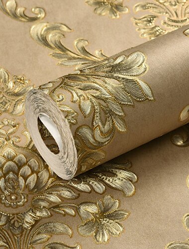  Coole Tapeten, florale Damast-Tapete, Wandgemälde, Heimdekoration, klassische moderne Wandverkleidung, Vliesstoff, Klebstoff erforderlich, Tapete, Schlafzimmer-Wandverkleidung, 53 x 950 cm/20,87'' x