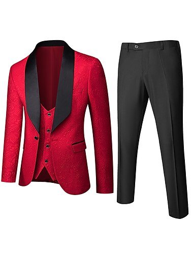  piros/fekete/fehér/rózsaszín férfi lakodalmi szmoking 3 részes bankett jacquard dombornyomásos design kendőgallér szabott egymellű egygombos 2024