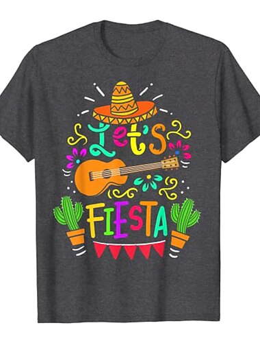  Cinco de Mayo Fiesta Gitarren-Kaktus T-Shirt-Ärmel Fitness-Top Zurück zur Schule Muster Unabhängigkeitstag von Mexiko Tag der Toten T-shirt Für Herren Damen Unisex Erwachsene Heißprägen 100% Polyester