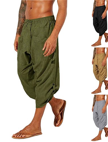  Voor heren Linnen korte broek Zomer korte broeken Knickerbockers (dames) Wijde broek Strandshorts Elastisch ontwerp met trekkoord Voorvak Effen Comfort Zacht Kuitlengte Casual Dagelijks Sport Modieus
