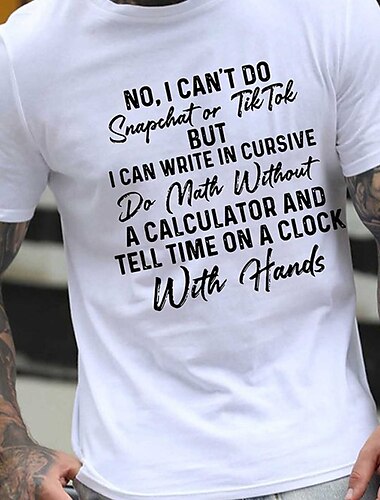  Men's Letter No I Can't Do Snapchat Or TikTok T Shirt Casual Style Cotton Short Sleeve Graphic Shirt Heather Gray Black White Comfortable Tee Vacation Casual Fashion Designer Clothing