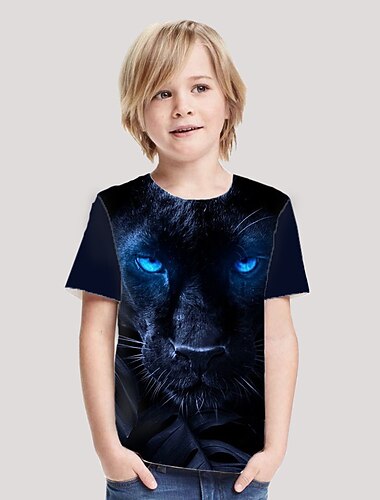  Da ragazzo 3D Animali Leopardo maglietta Manica corta Stampa 3D Estate Primavera Attivo Sportivo Di tendenza Bambino 3-12 anni Esterno Giornaliero Al coperto Standard