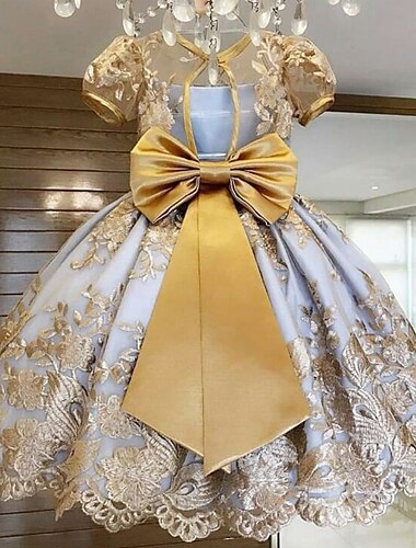  Kinder Mädchen Kleid Grafik Ärmellos Besonderer Anlass Druck Schleife Prinzessin Süß Baumwollmischung Midi Kleid mit Blumenstickerei A Linie Kleid Sommer 3-10 Jahre Gelb Rosa Wein