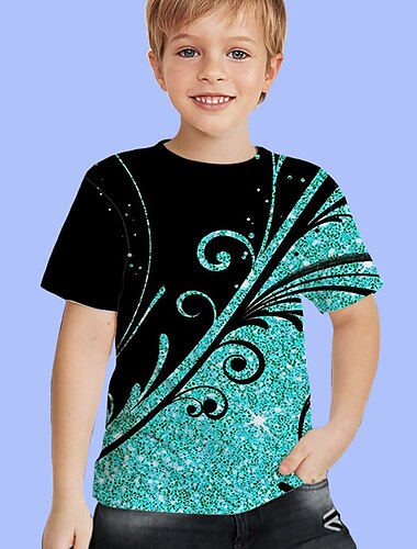  Gutt 3D Grafisk T skjorte Kortermet 3D-utskrift Sommer Vår Aktiv Sport Mote Barn 3-12 år utendørs Daglig Innendørs Normal