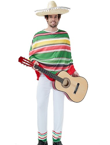  Mexikaner Maskerade Serape Poncho-Kostüm Erwachsene Herren Cosplay Cinco de Mayo Unabhängigkeitstag von Mexiko Tag der Toten Karneval Maskerade Fest / Feiertage Polyester Grün / Rote / Blau Herren