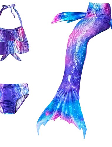  Kinderen Voor meisjes Drie stuk Zeemeermin zwemkleding Bikini Bikini Zwemmen Kinderdag Regenboog leuke Style Sexy Badpakken 3-10 jaar Zomer Paars