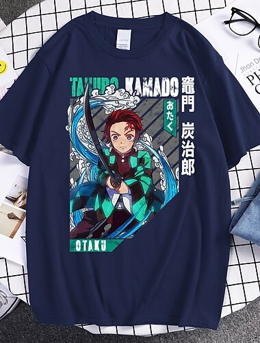  Kamado Tanjiro T-Shirt-Ärmel Zeichentrick Manga Anime Harajuku Grafik Kawaii Für Paar Herren Damen Erwachsene Zurück zur Schule Heißprägen