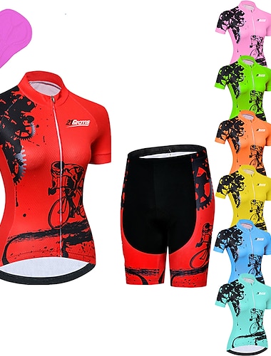  Femme Maillot et Cuissard Velo Cyclisme Manche Courte VTT Vélo tout terrain Vélo Route Jaune Rose Bleu Equipement Vélo Respirable Résistant aux ultraviolets Séchage rapide Spandex Des sports Couleur