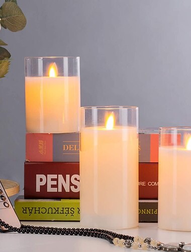  flimrende flammefri stearinlys fjernbetjening batteridrevne stearinlys imiterede glaslys med fjernbetjening akryl cykeltimer 24 timers pakke med 3d3x h456led stearinlys store søjlelys