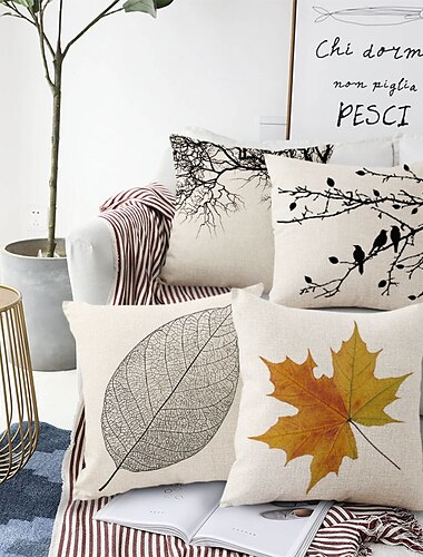  Geometric Decorative Toss Pillows Cover 4PC Soft Square Simple Leaves Rustic Farmhouse Cushion Case Pillowcase for Bedroom Livingroom Sofa Couch Chair