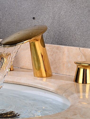  weit verbreiteter Waschbeckenhahn, Wasserfall mit zwei Griffen und drei Löchern, galvanisierte Badarmaturen