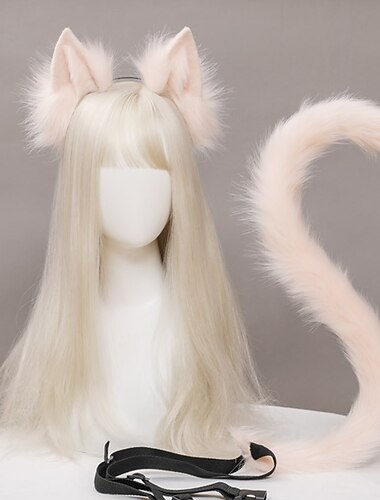  orelha de gato com cauda terno animal anime pele falsa orelhas de gatinho bandana kawaii gato pele falsa pelúcia cocar arco de cabelo lolita carnaval cosplay traje festa headpiece