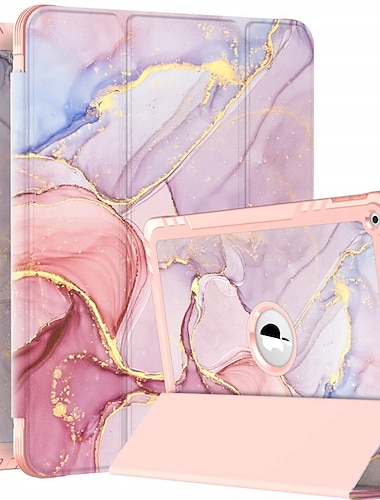  Funda de tableta para apple ipad 10th generation-2022 10,9 pulgadas, ipad 9th 8th 7th generation 10,2 pulgadas 2021 2020 portalápices soporte triple magnético mármol plástico pu cuero protección de cuerpo completo