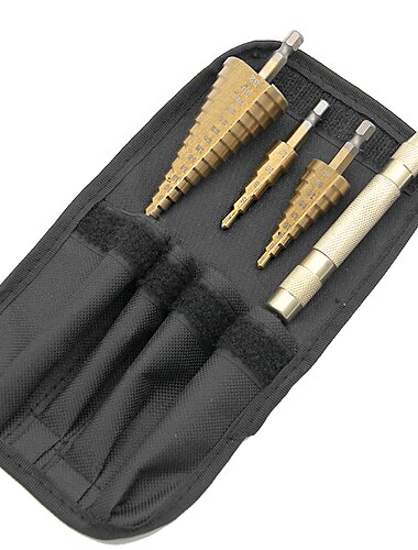  Embalagem de saco de náilon 3 peças hss broca de passo de núcleo ranhurado reto com brocas de perfuração central 1/4 haste hexagonal 4mm a 12mm 20mm 32mm cortador de corte de chanfro