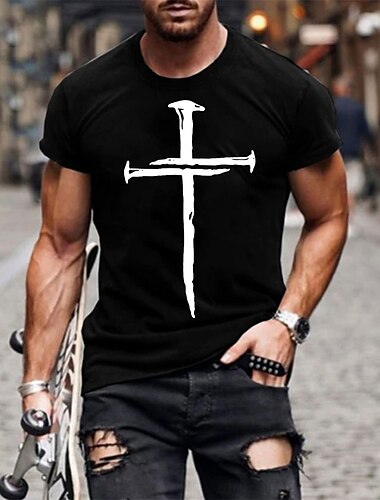  Hombre Cruz Camiseta Tee 100% Algodón Manga Corta Gráfico Camisa Vino Gris brezo Negro Camiseta cómoda Vacaciones Casual Ropa de diseñador de moda
