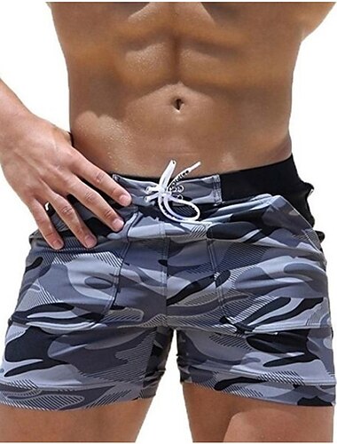  Herr Boardshorts Badshorts Sommarshorts Beach Shorts Lappverk Elastisk midja Kamuflasje Snabb tork Kort Dagligen Gym Badning Elegant och modernt Ledig / Sportig Blå Ljusgrå Microelastisk