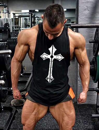  Per uomo simbolo Croce Canotta Maglietta smanicata Canottiera Stile casual Stile classico Senza Maniche maglietta Girocollo Camicia Sport Grande e Alto Casuale Palestra Nero Bianco Rosso Estate