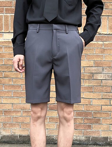  Herren Kleid-Shorts Bermudas Arbeitsshorts Plissee-Shorts Gefaltet Tasche Glatt Komfort Atmungsaktiv Knielänge Casual Täglich Stilvoll Schick & Modern Schwarz Weiß Mikro-elastisch
