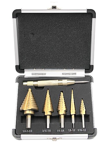  6 stks hss titanium stap boor met center punch boor set hole cutter boren tool kit set