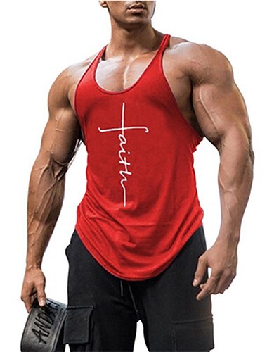  Herre Bokstaver Tro Singleter Vest topp Underskjorte Uformell stil Klassisk Stil Ermeløs T skjorte Crew-hals Skjorte Sport Lettvekt Stor og høy Feriereise Avslappet Daglig Svart Rød Blå Sommer Klær S