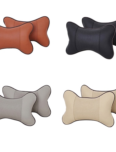  Starfire 2 uds almohadas para el cuello del coche protector de soporte para la cabeza de cuero de la pu alivio del dolor de cabeza almohada de coche de fibra rellena negro beige marrón universal