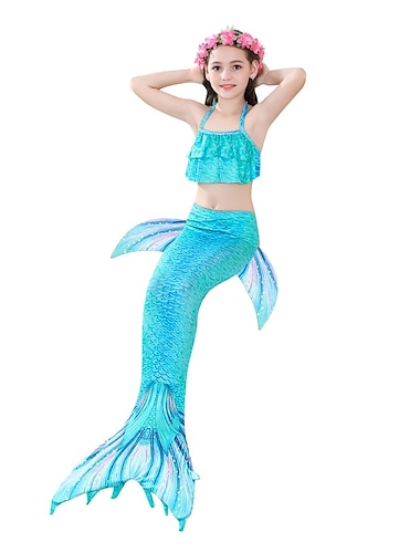  Kinderen Voor meisjes Drie stuk Zeemeermin zwemkleding Bikini Bikini Zwemmen Kinderdag Kleurenblok leuke Style Sexy Badpakken 3-10 jaar Zomer Licht Blauw