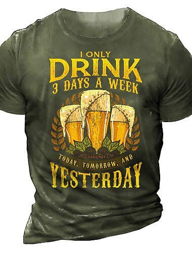  Herren Graphic Buchstabe Bier T Shirt Slogan-T-Shirts Kurzarm T-Shirt 3D-Druck Rundhalsausschnitt Hemd Vintage Modisch Klassisch Outdoor Casual Täglich Schwarz Armeegrün Blau Sommer Bekleidung S M L