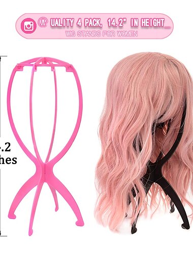  Paquete de 4 soportes para pelucas para varias pelucas, secador de peluca duradero plegable portátil de 14 pulgadas y herramienta de exhibición de peluca para mujeres (2 negros y 2 rosas)