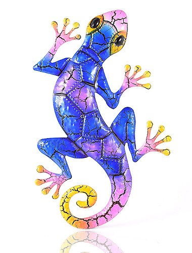  Größere Gecko-Figur – hängende Gecko-Wandkunst aus Metall für den Außenbereich, Eidechsen-Wandskulpturen & Statuen Dekoration für Hausgarten Bauernhaus Veranda Terrasse Rasen Zaun Hinterhof