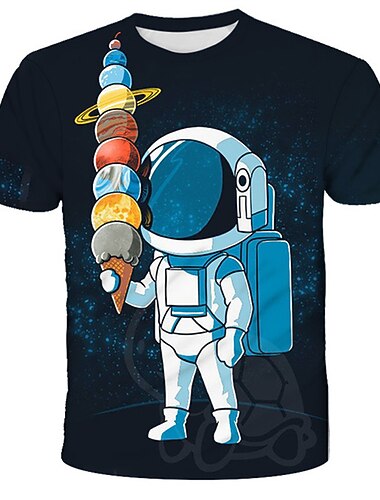  Chico 3D Astronauta Camiseta Manga Corta Impresión 3D Verano Primavera Activo Deportes Moda Niños 3-12 años Exterior Diario Interior Ajuste regular