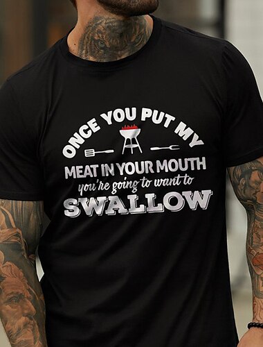  Hombre Letra Una vez que pones mi carne en tu boca Camiseta Estilo casual 100% Algodón Manga Corta Gráfico Camisa Gris brezo Negro Rojo Camiseta cómoda Vacaciones Casual Ropa de diseñador de moda