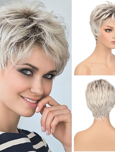  piexie cut perruques pour femmes court pixie cut perruque pour blanc dames cheveux courts perruque avec une frange livraison cheveux raides synthétique perruque pour un usage quotidien partie